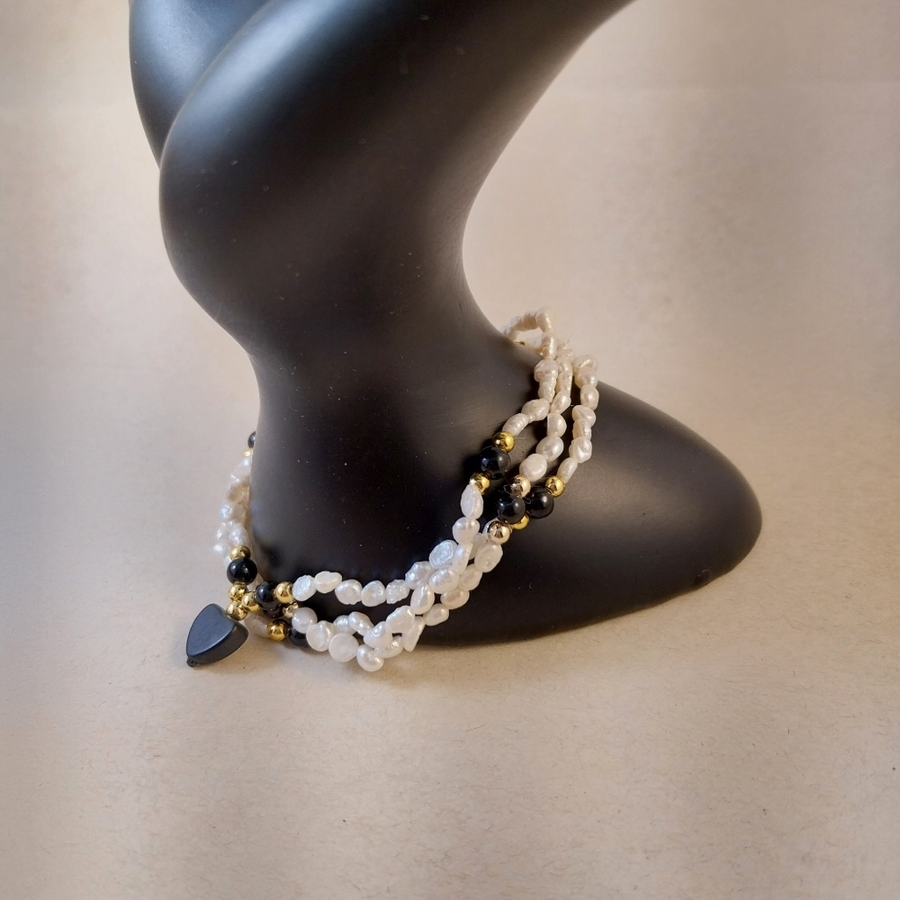 Chic Freshwater Pearl and Black Bead Bracelets with Gold Accents - Picture 8 of 10